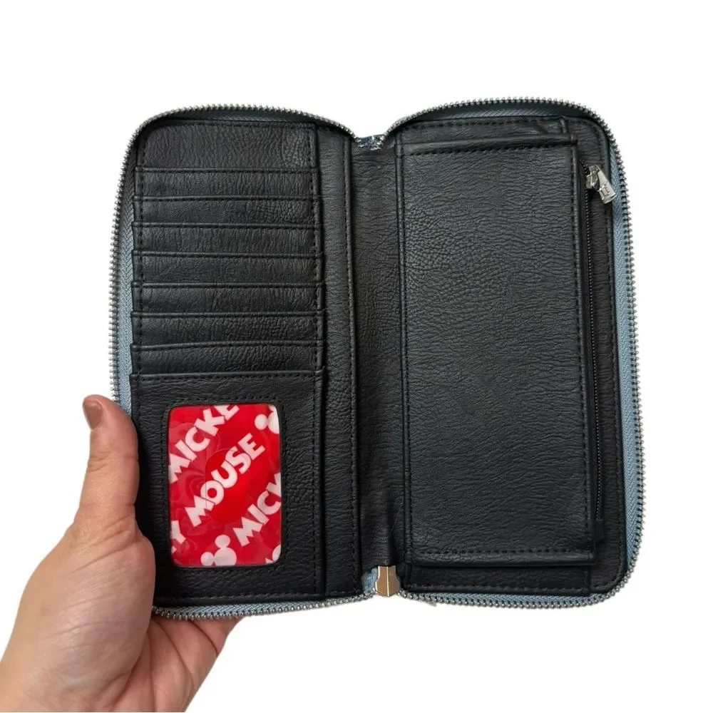 Disney Parks Loungefly Mickey Mouse Denim‎ Zip Around Lay Flat Wallet